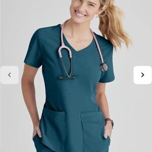 Caribbean Blue V-Neck Women's ScrubTop